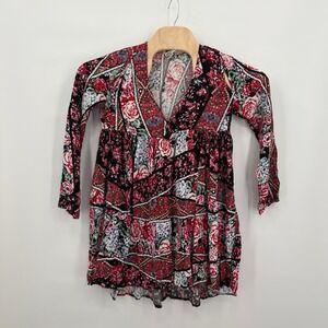 Jaase Anthopologie Womens Boho Patchwork‎ Cold Shoulder Blouse Red Black M